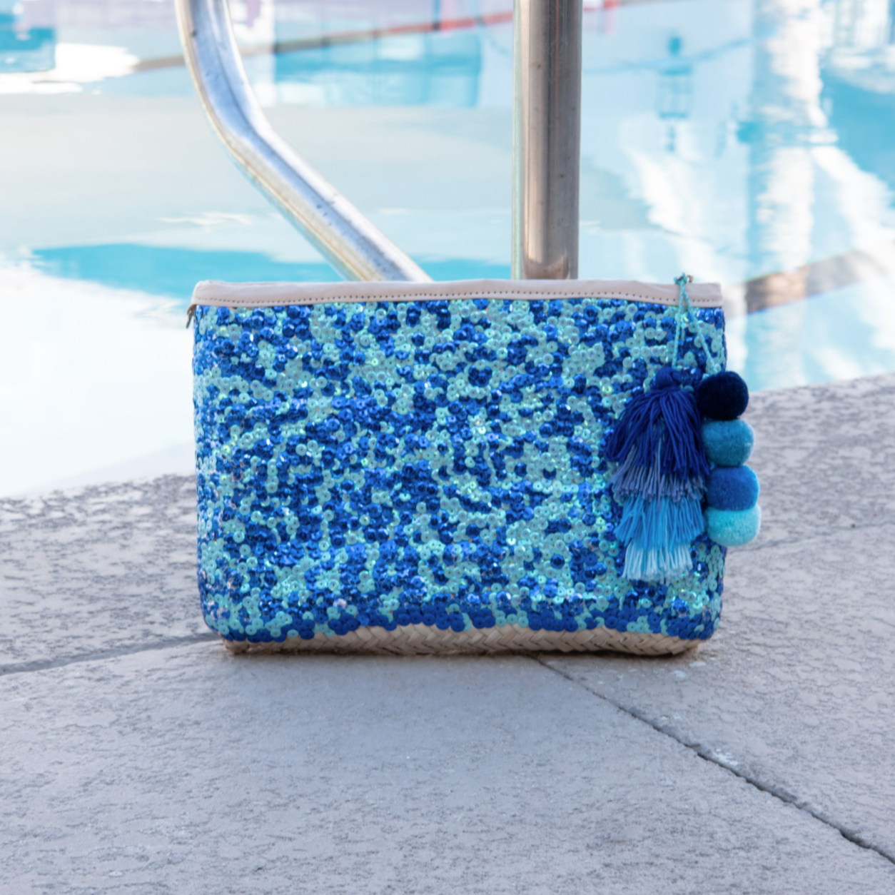 Blue sequin clutch bag sales