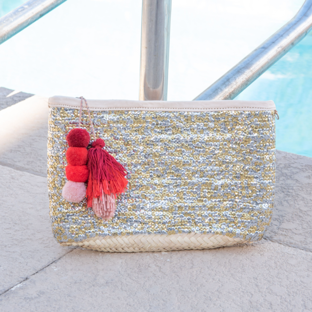 Straw Clutch with Gold and Silver Sequins – Sand and Straw